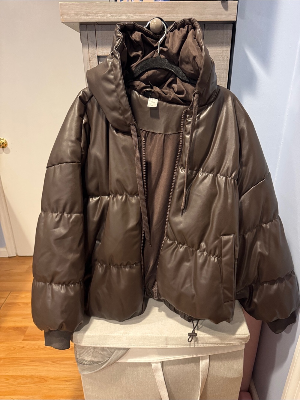H&M Dark Brown Quilted Puffer Jacket with Hood